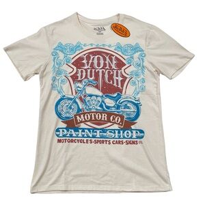 Von Dutch Embroidered Logo Large Graphic Cream Tee Size S (Retail $38)